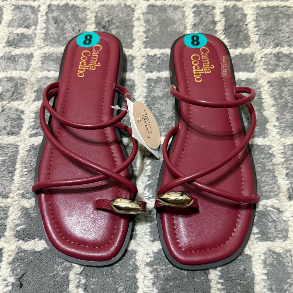 Camila Coelho Venue burgundy Strappy Toe Ring flat‎ Sandals NEW 8